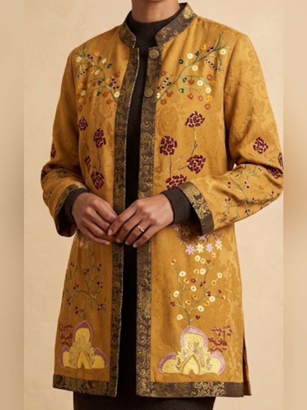 Vintage Alex Kim Embroidered Floral Long  line Jacket size PS